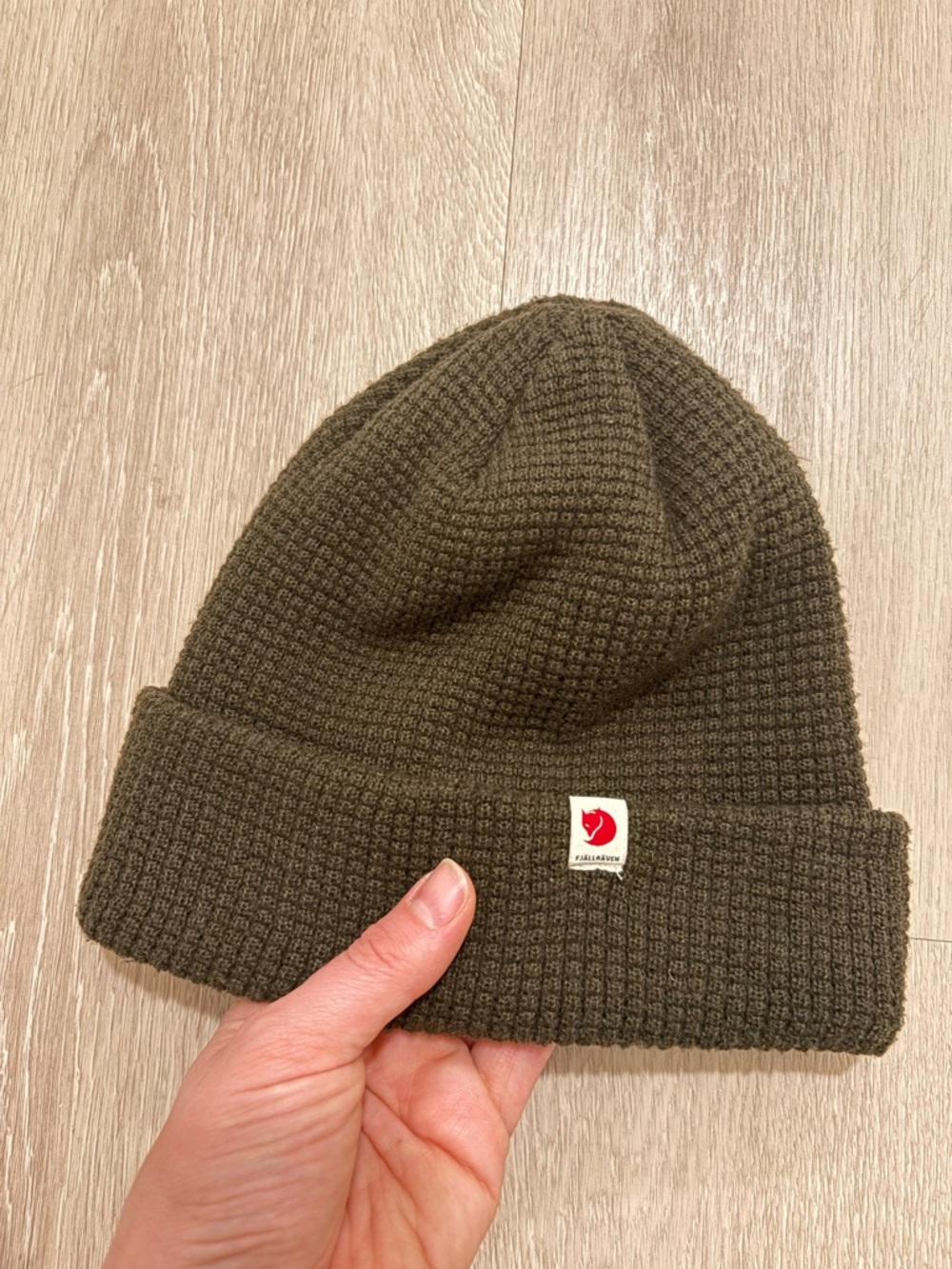 Fjallraven Olive Green Waffle Knit Beanie
